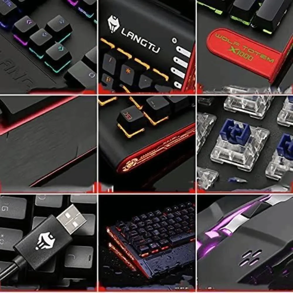 LED Multimedia Knob Mechanical Keyboard with Mouse & Mouse Pads Red/Red Backlit